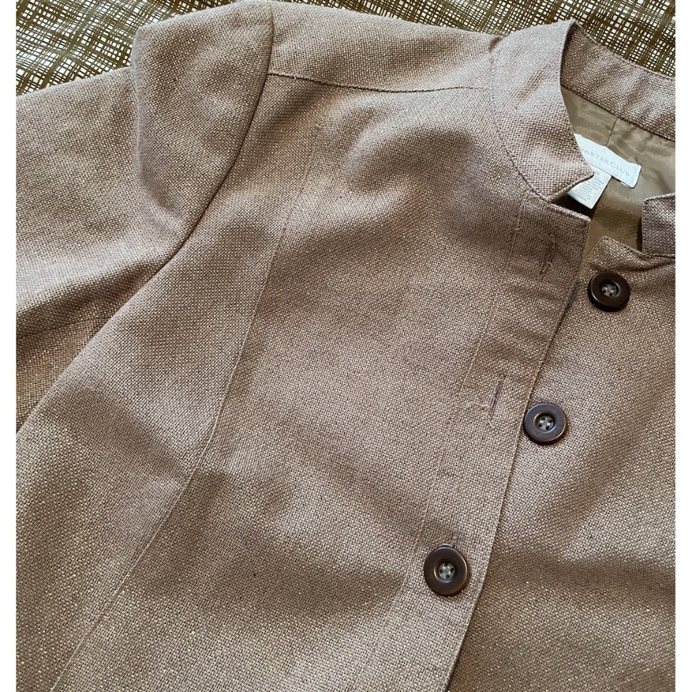 Charter Club Cropped Blazer - Champagne Gold Metallic - Size 10 - Picture 6 of 10
